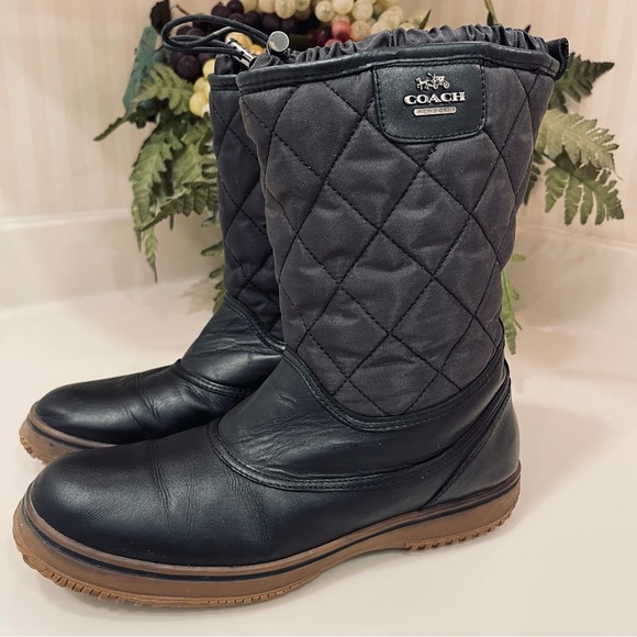 Coach Shoes - Coach Samara Black Leather And Quilted Nylon Winter Snow Boots